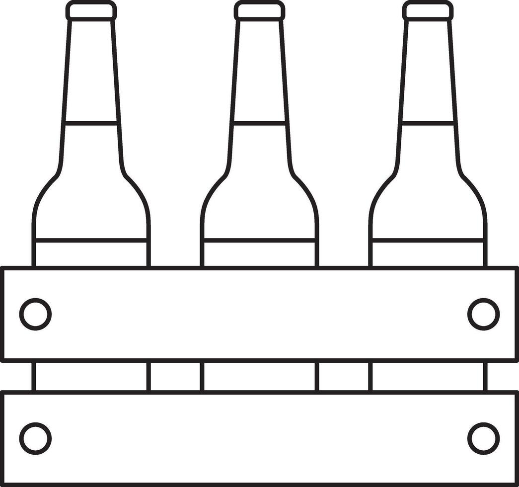 wooden box with three bottles of beer, oktoberfest, simple black and white icon on isolated background vector