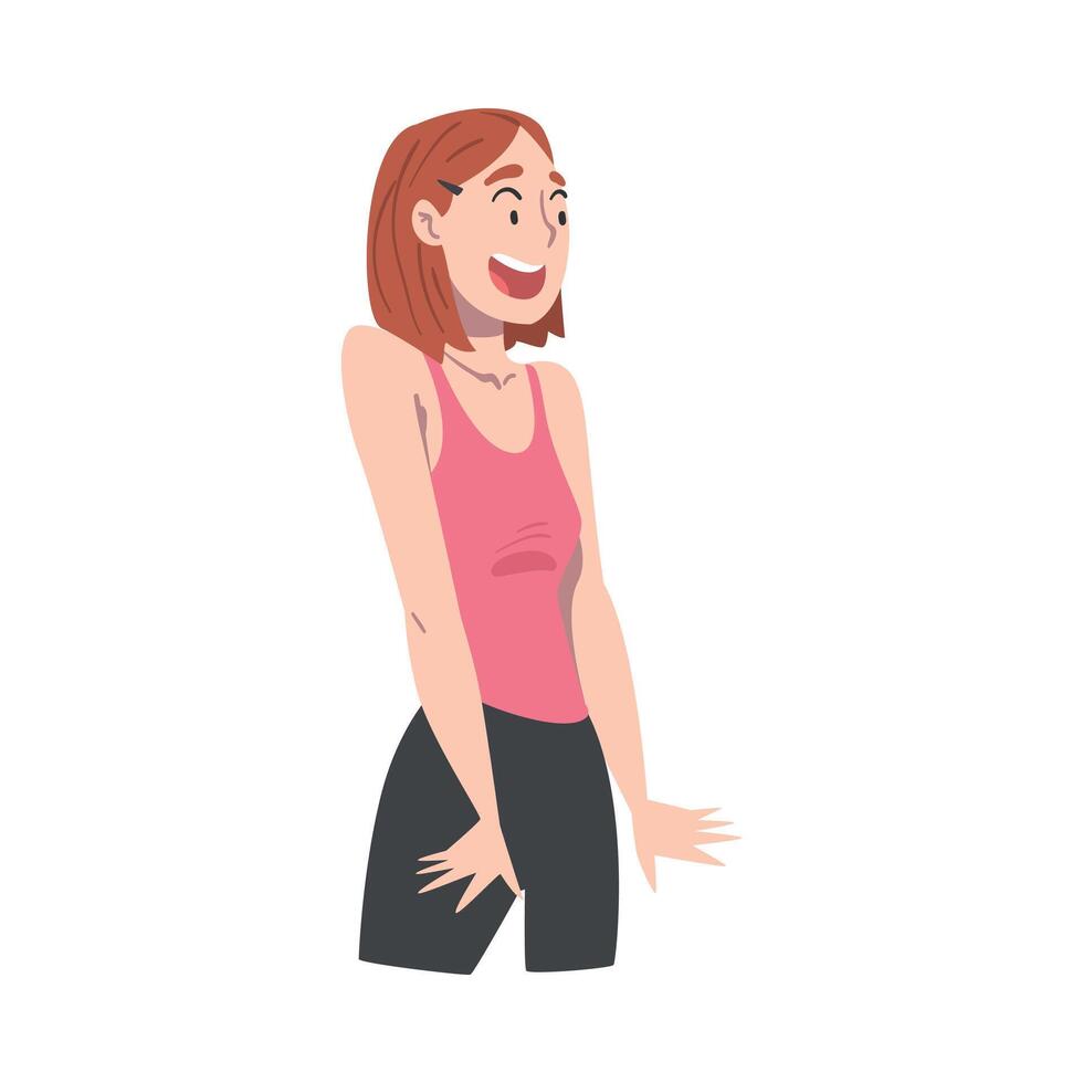Happy Surprised Girl, Mood of People Concept, Shocked and Amazed Person Cartoon Style Illustration vector