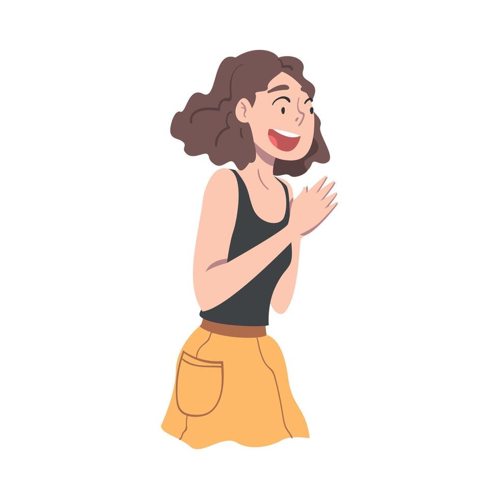 Happy Young Woman with Surprised Face Expression, Mood of People Concept, Amazed Emotional Person Character Cartoon Style Illustration vector