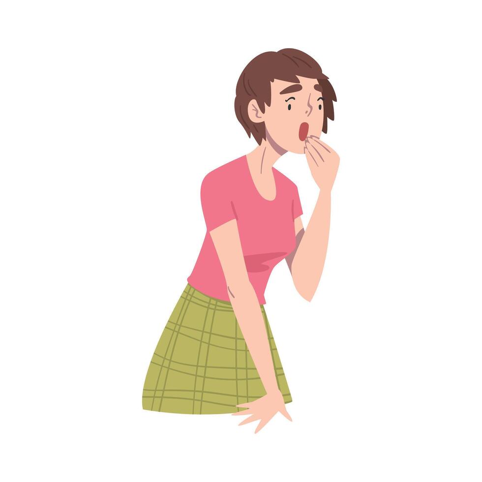 Young Woman with Shocked Face Expression, Emotional Reaction, Mood of People Concept, Surprised and Amazed Person Cartoon Style Illustration vector
