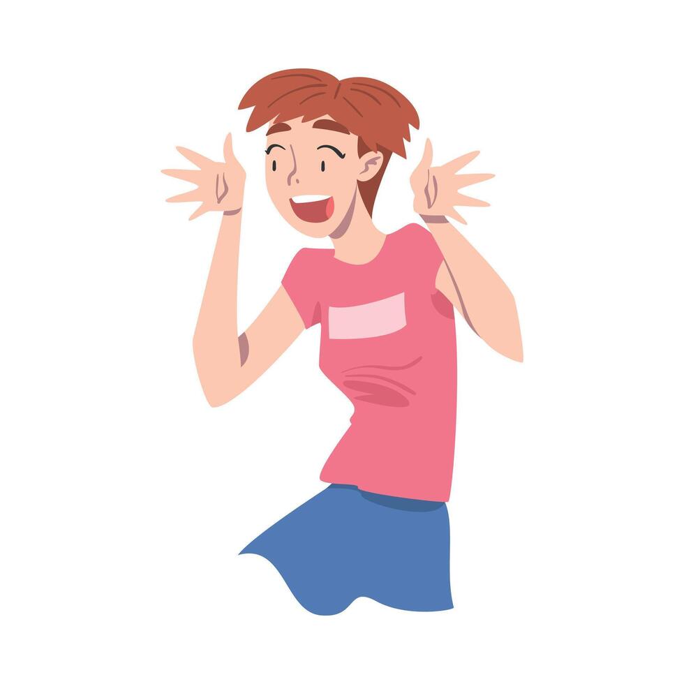 Shocked Astonished Girl, Emotional Reaction Concept, Surprised and Amazed Person Cartoon Style Illustration vector