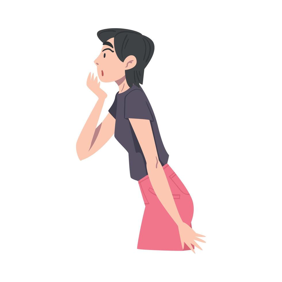 Shocked Young Woman, Emotional Reaction Concept, Side View of Surprised and Amazed Person Cartoon Style Illustration vector