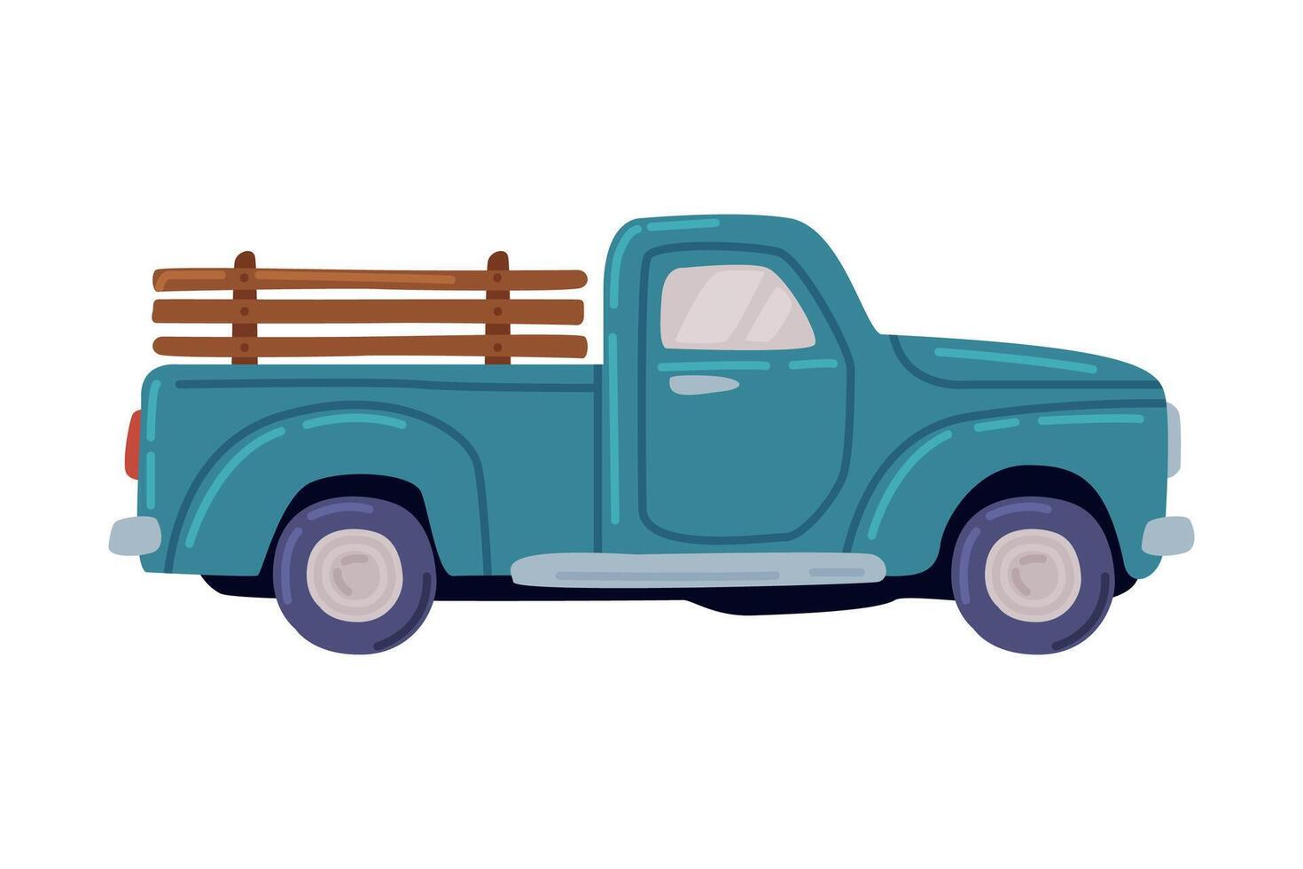 Blue Pickup, Agricultural Transport Cartoon Style Illustration vector