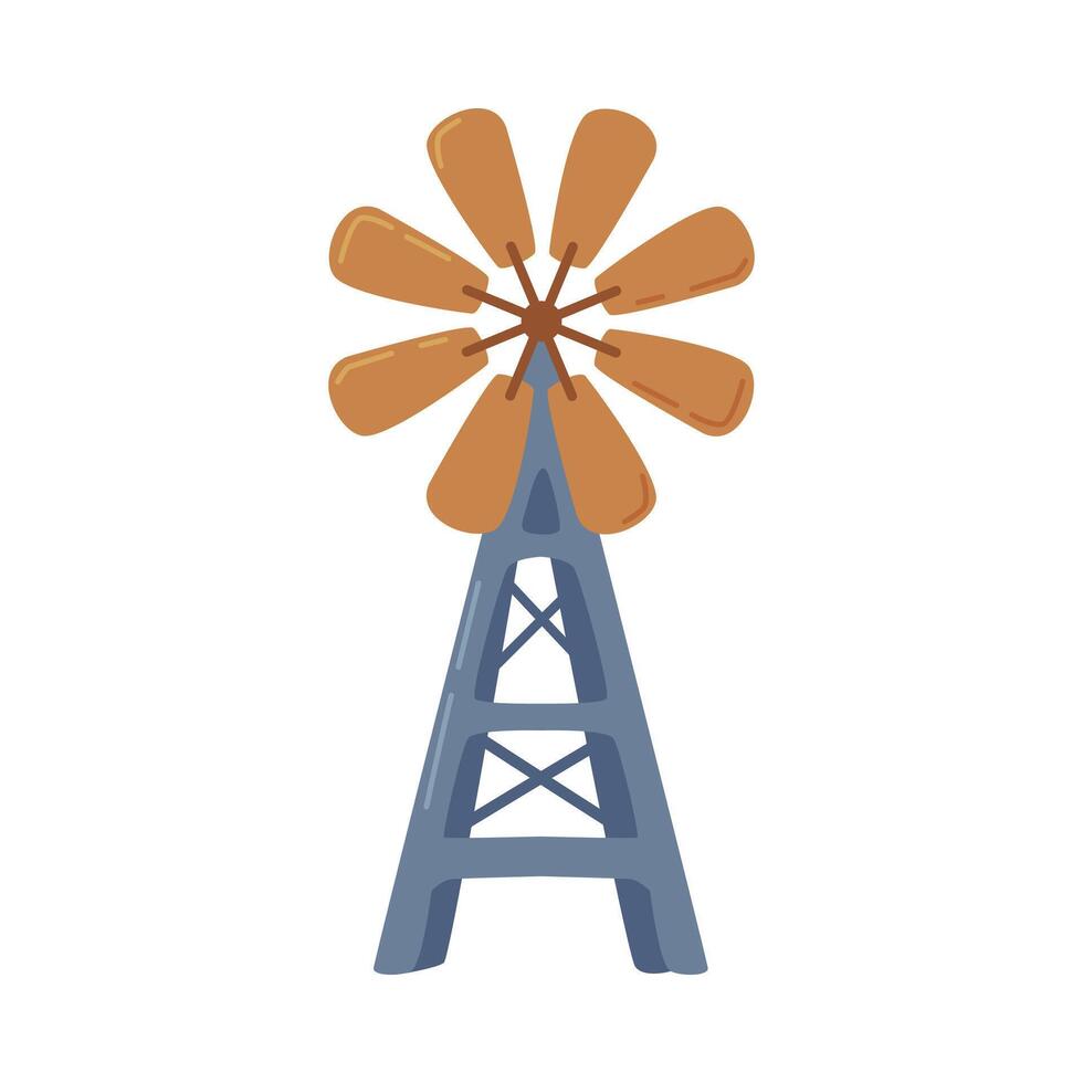 Windmill Water Pump, Traditional Rural Object for Pumping Water from Ground Cartoon Style Illustration vector