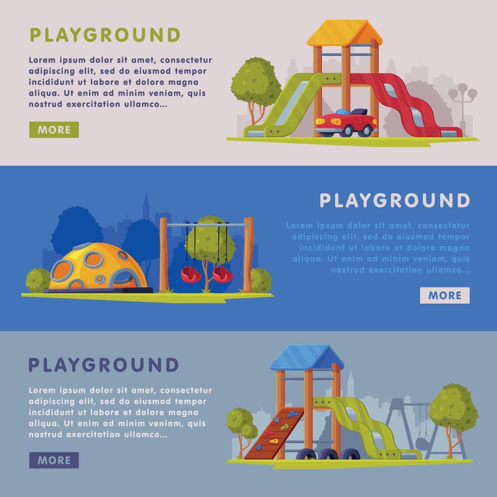 Children Playground Zone with Slide and Swing Landing Page Template Set vector