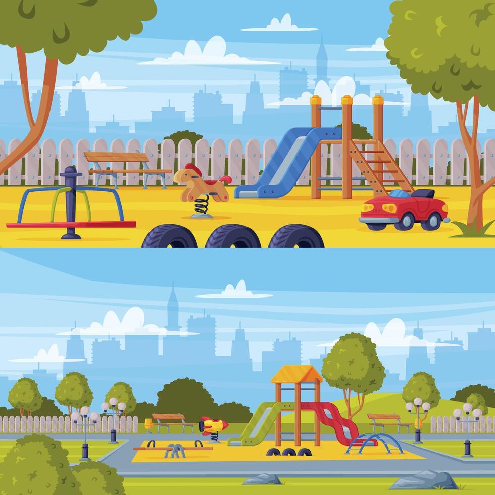 Colorful Background with Kids Playground as Urban Summer Public Area for Playing Illustration vector