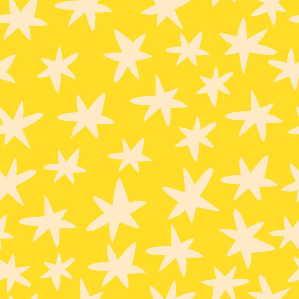 Cute hand drawn yellow star doodle. Seamless pattern vector