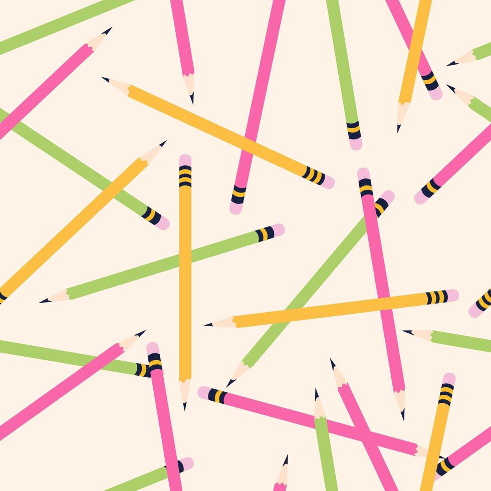 School office colourful pencils. Cute flat seamless pattern vector
