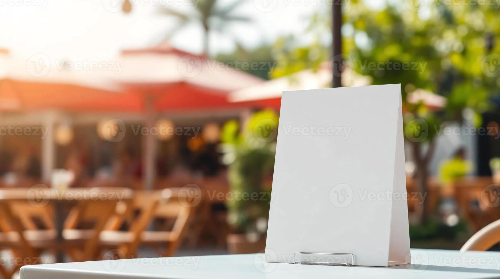 Blank menu card on table in outdoor cafe photo