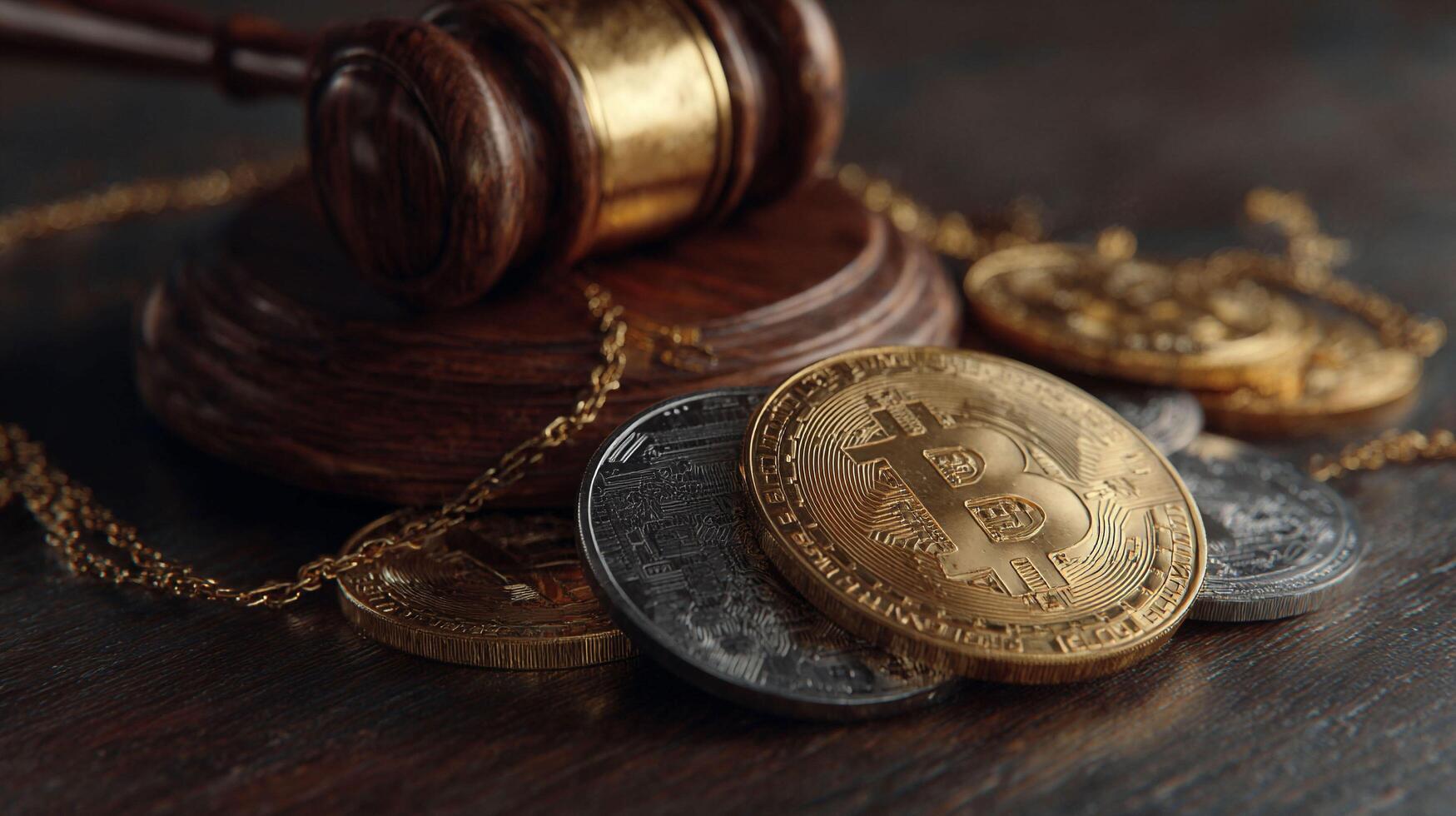 Legal Regulation of Cryptocurrencies with Crypto Coins and Judges Gavel photo