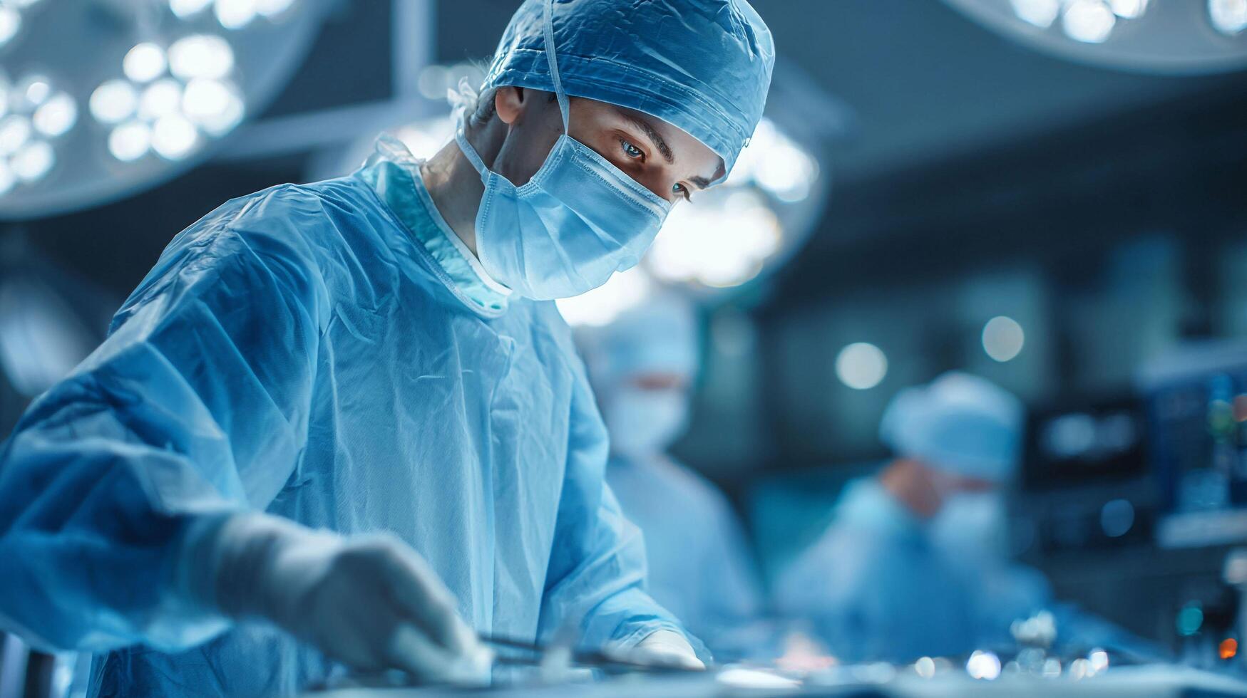 Surgeon Performing Operation in a Hospital Operating Room photo