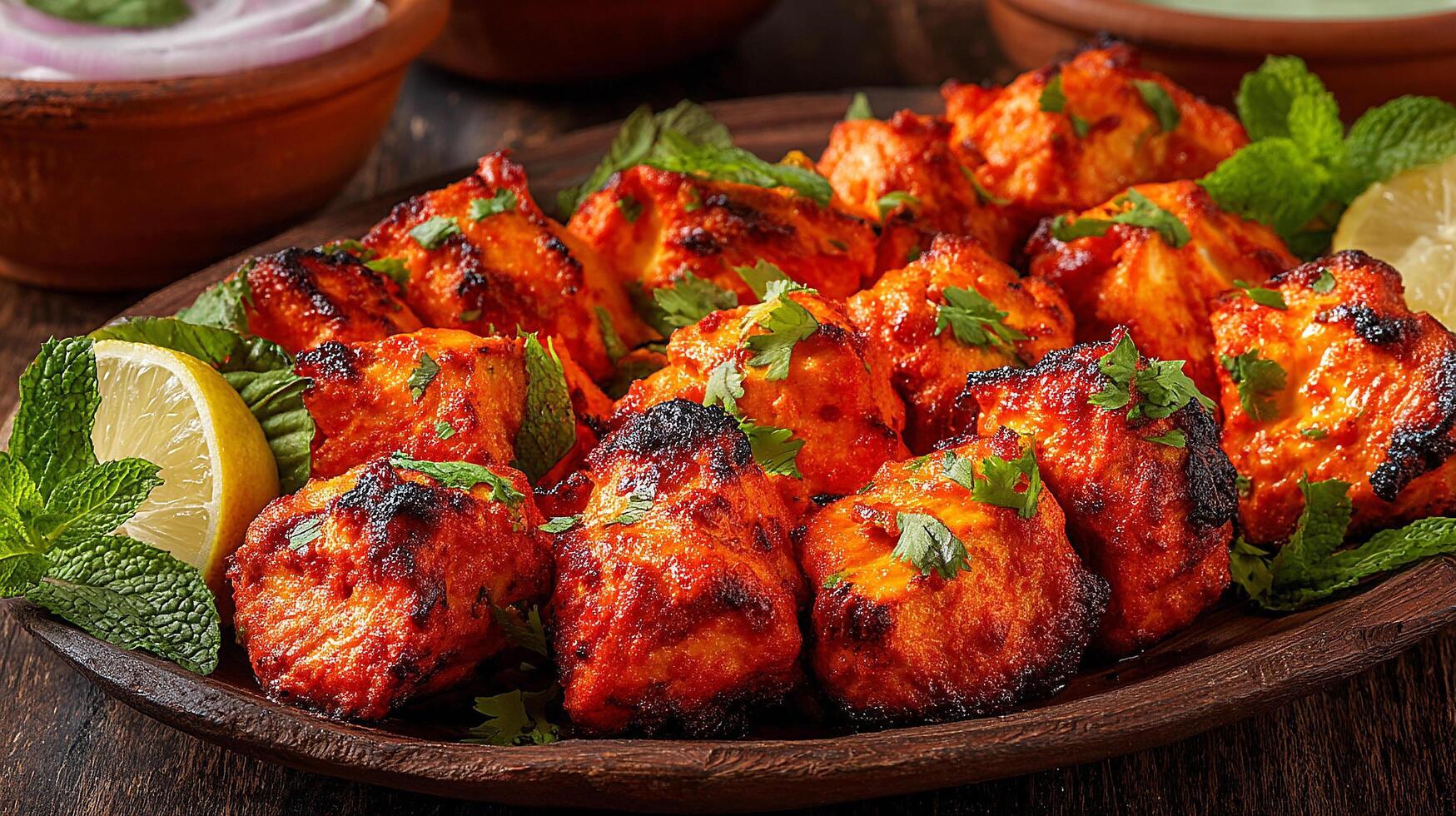 Tasty juicy kabab served with fresh herbs and roasted vegetable side photo