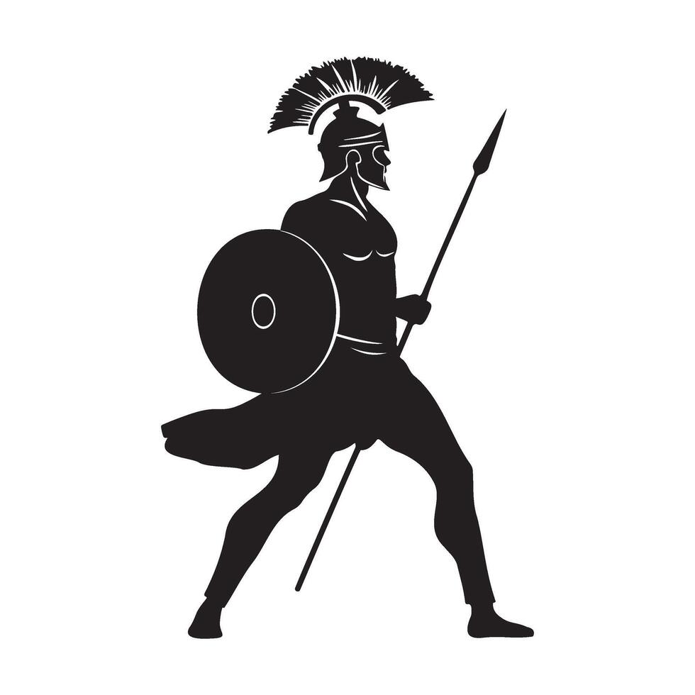 Gladiator spartan warrior with spike and shield silhouette illustration vector