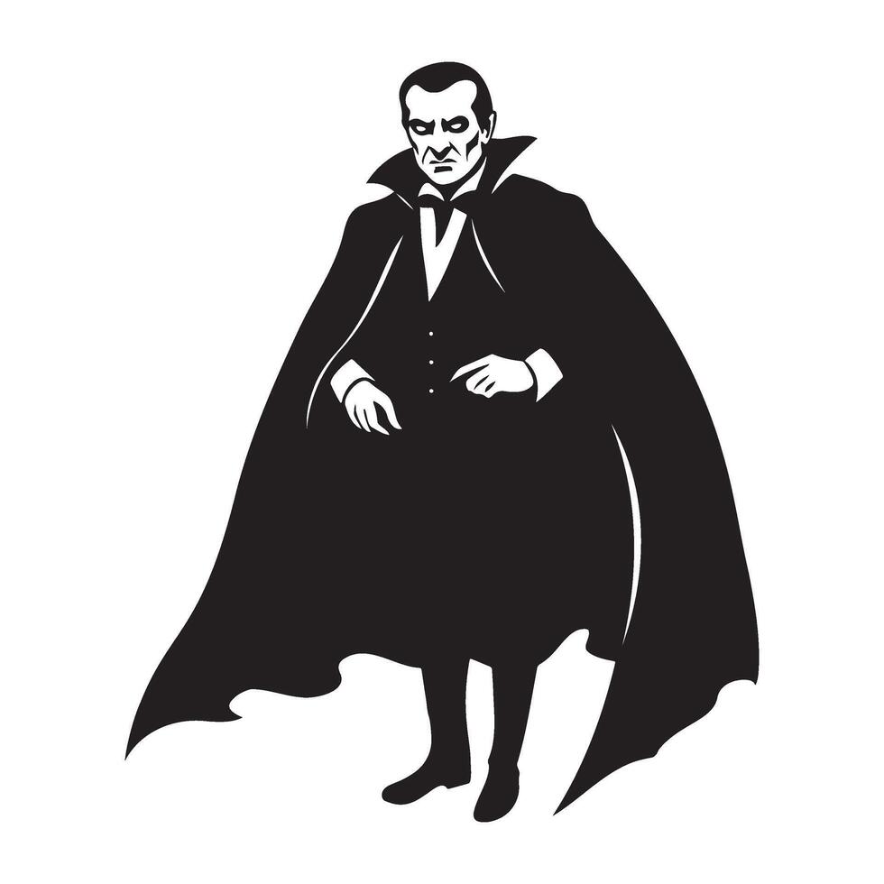 Dracula in costume standing pose silhouette illustration vector