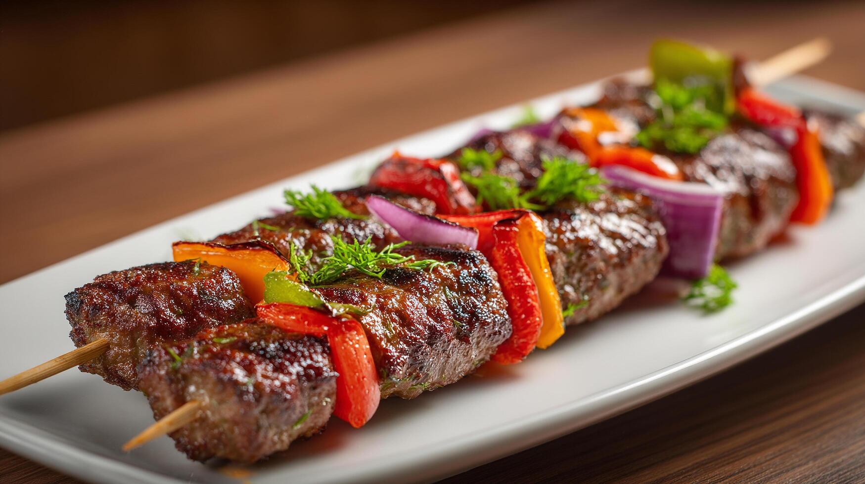 Grilled kebabs with vegetables on skewers photo