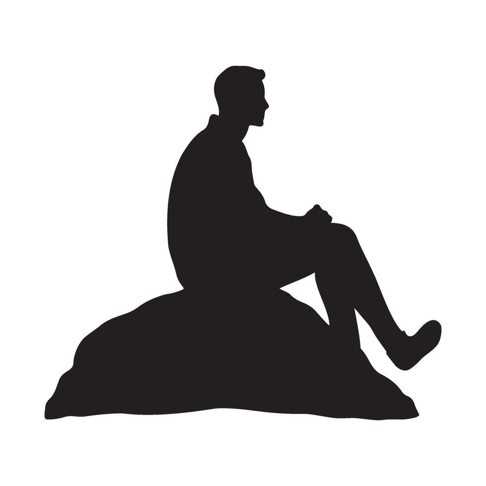 A man sits on a rock silhouette illustration vector