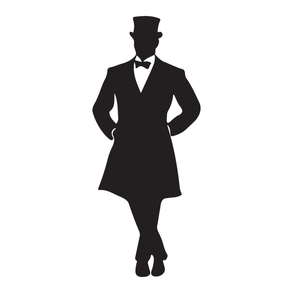 A victorian model man fashionable standing pose silhouette illustration vector