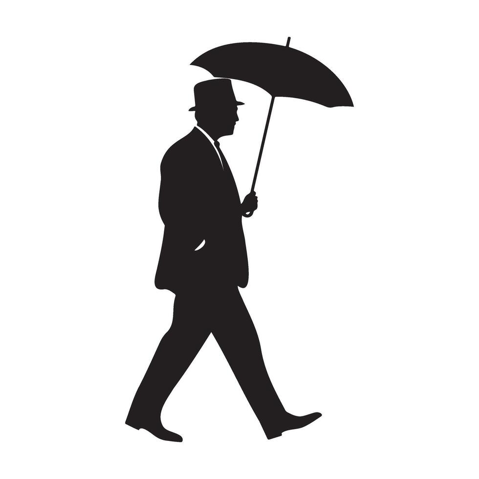 Businessman walking with an umbrella silhouette illustration vector