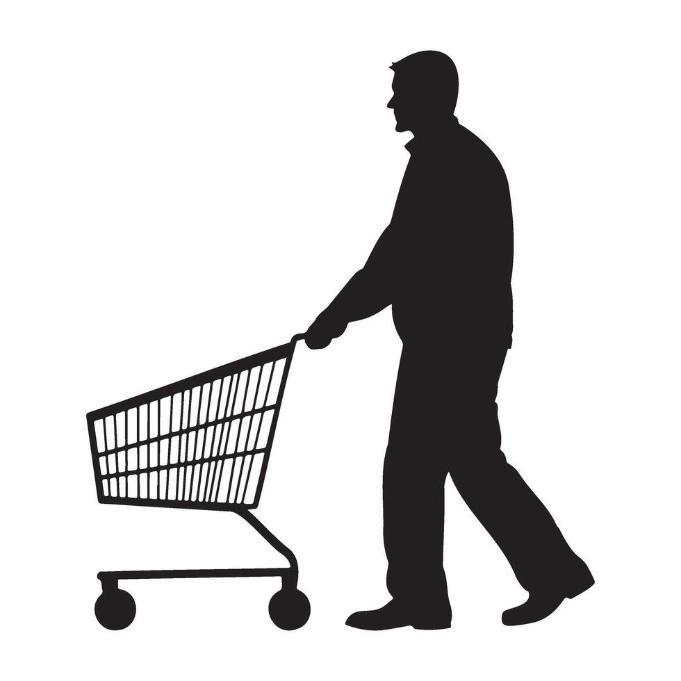A old man with a shopping cart silhouette illustration vector