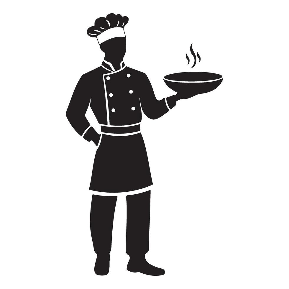 Chef serving hot food silhouette illustration vector