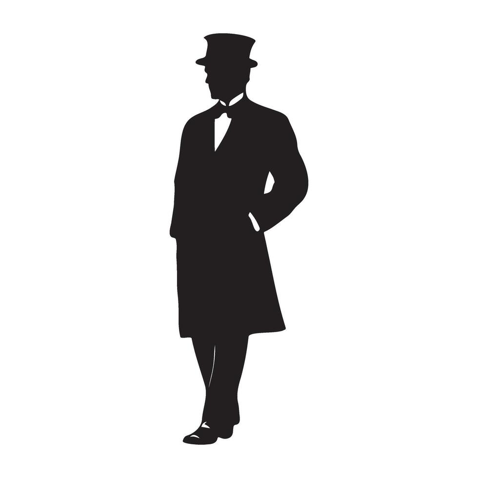 Victorian man standing pose silhouette illustration vector