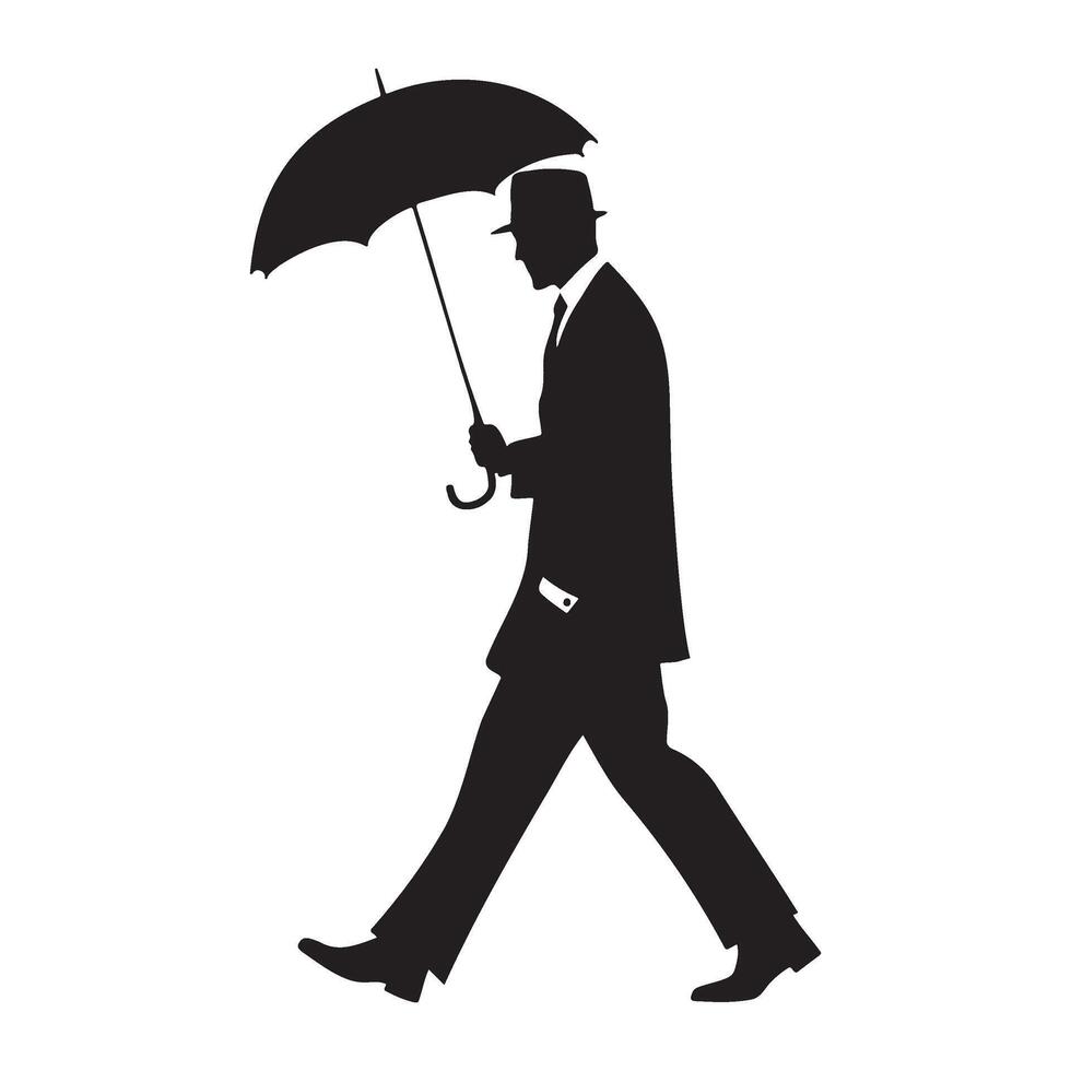 A businessman walking with an umbrella silhouette illustration vector