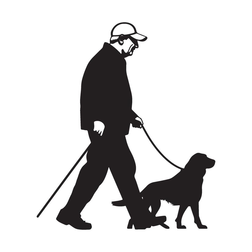 An old man walking with a dog silhouette illustration vector