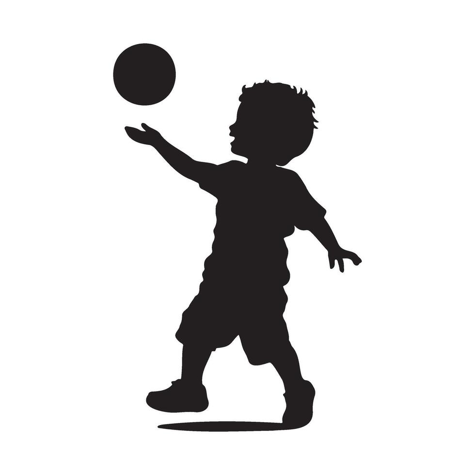 Kid playing with a ball silhouette illustration vector