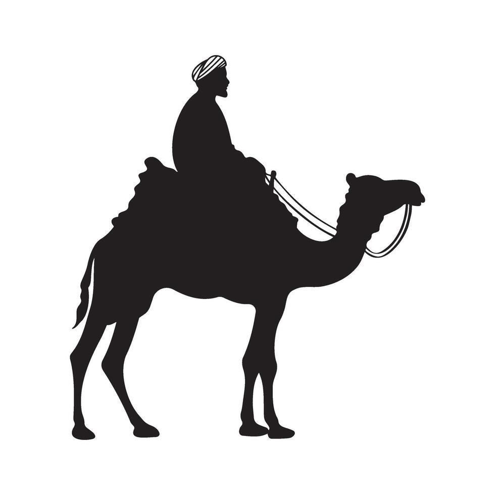 Arabian man on a desert camel silhouette illustration vector