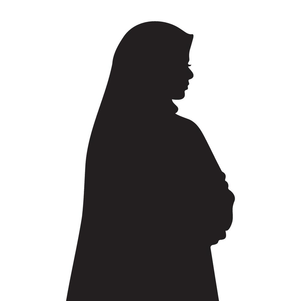 A girl in a hijab closeup silhouette illustration vector