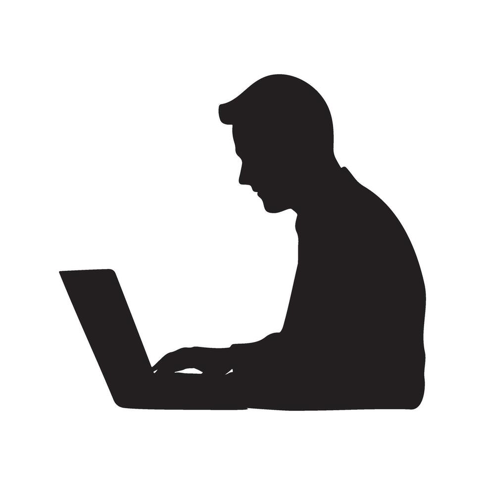 A man using a laptop silhouette illustration vector