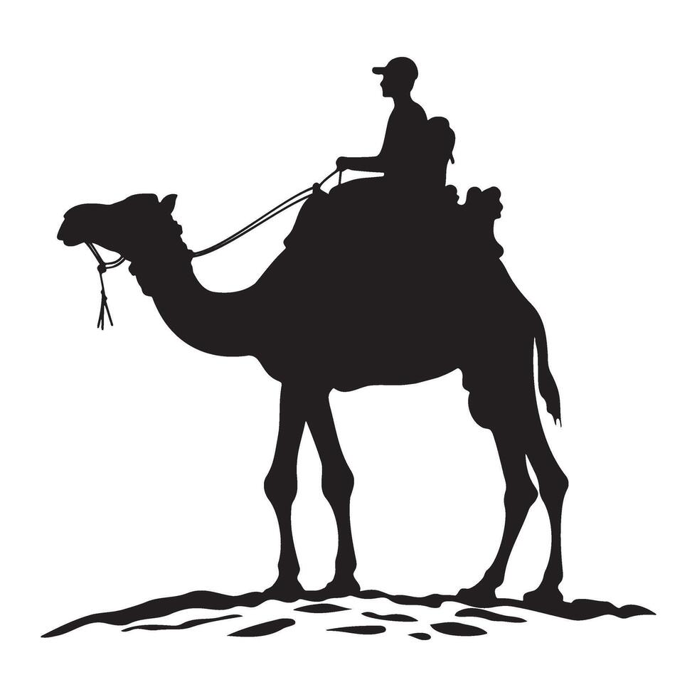 A desert traveler riding on a camel silhouette illustration vector