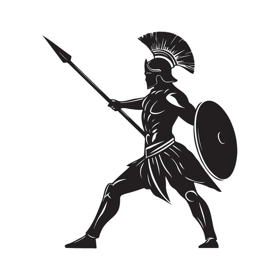 Spartan warrior with spike and shield silhouette illustration vector