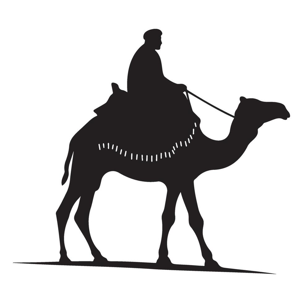 Arab man riding on a camel silhouette illustration vector