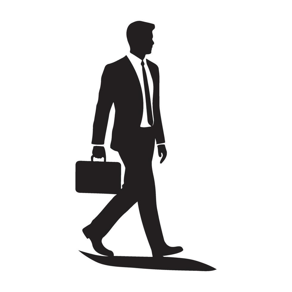 A walking businessman with a laptop briefcase in hand silhouette illustration vector