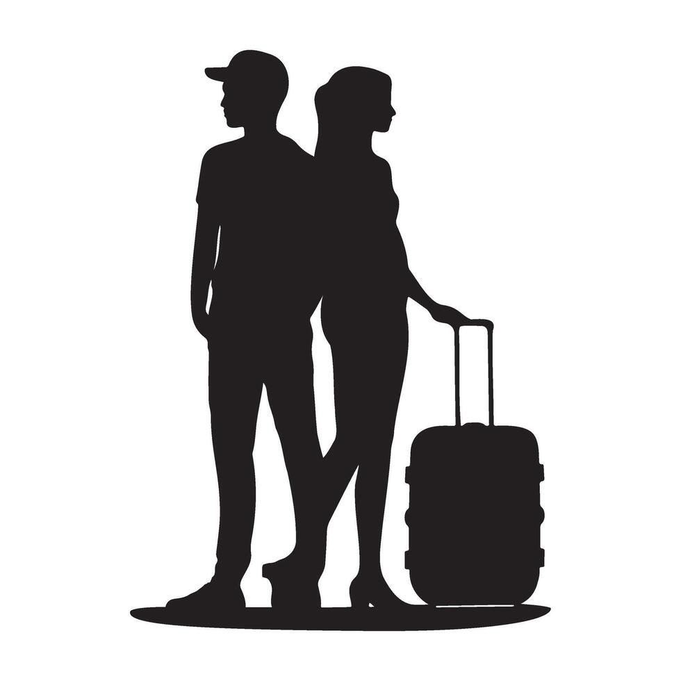 Couple with luggage bag silhouette illustration vector