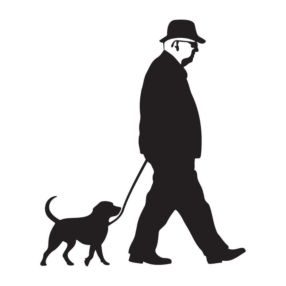 A grandpa walking with a dog silhouette illustration vector