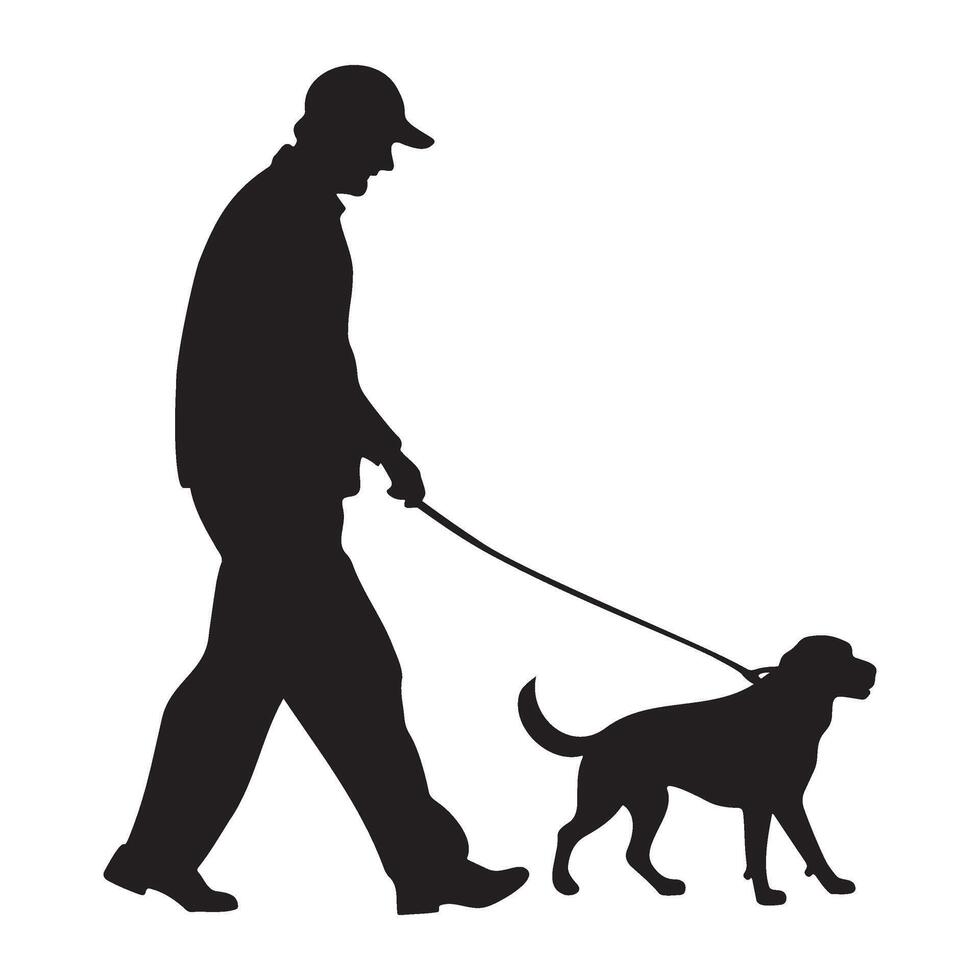 A man walking with a dog silhouette illustration vector