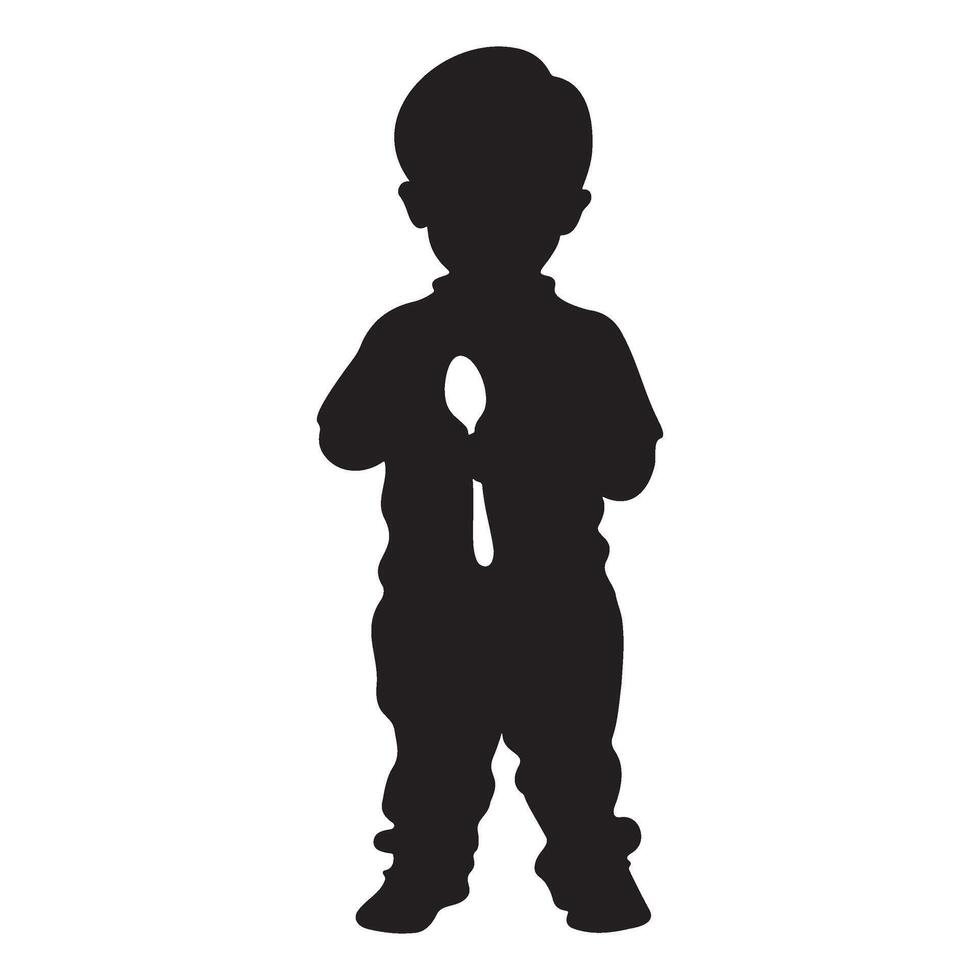 A kid with a spoon in hand silhouette illustration vector
