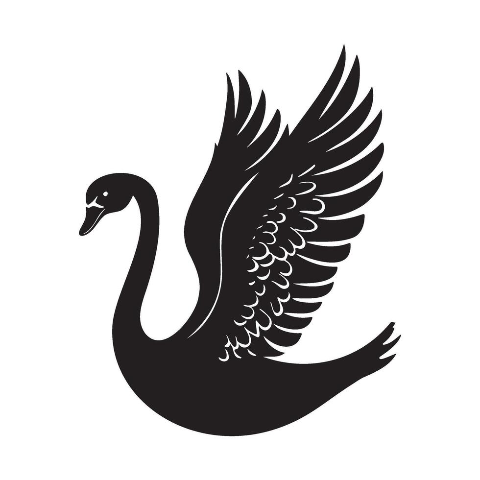 Swan with open wings silhouette illustration vector