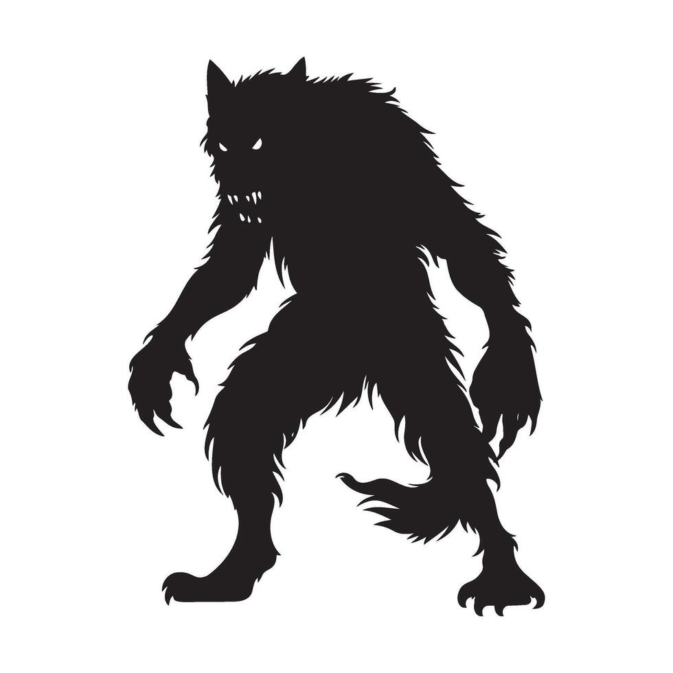Angry werewolf standing pose silhouette illustration vector