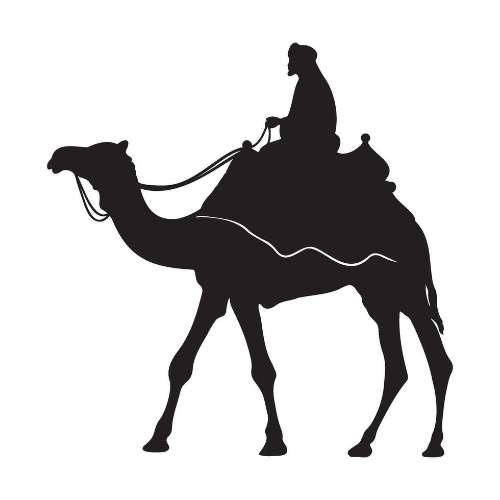 A arabian man riding on a camel silhouette illustration vector
