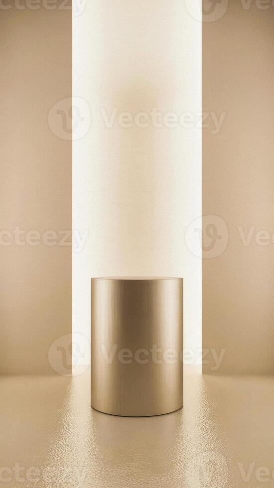 Luxurious gold pedestal placed in an elegant interior with minimalist features ideal for upscale design and visual composition. photo