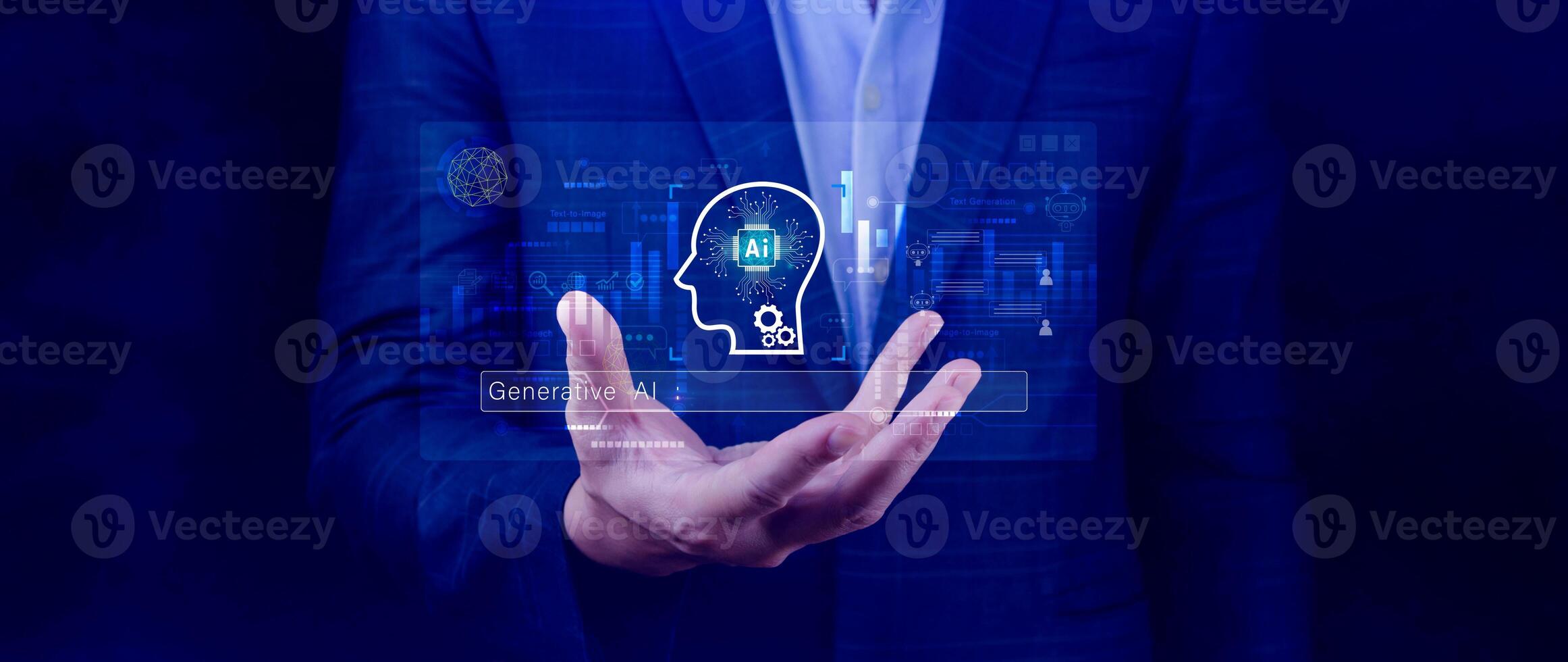 concept, using technology for working tools. Chat with AI, using technology smart robot AI, artificial intelligence to generate something. LLMs photo