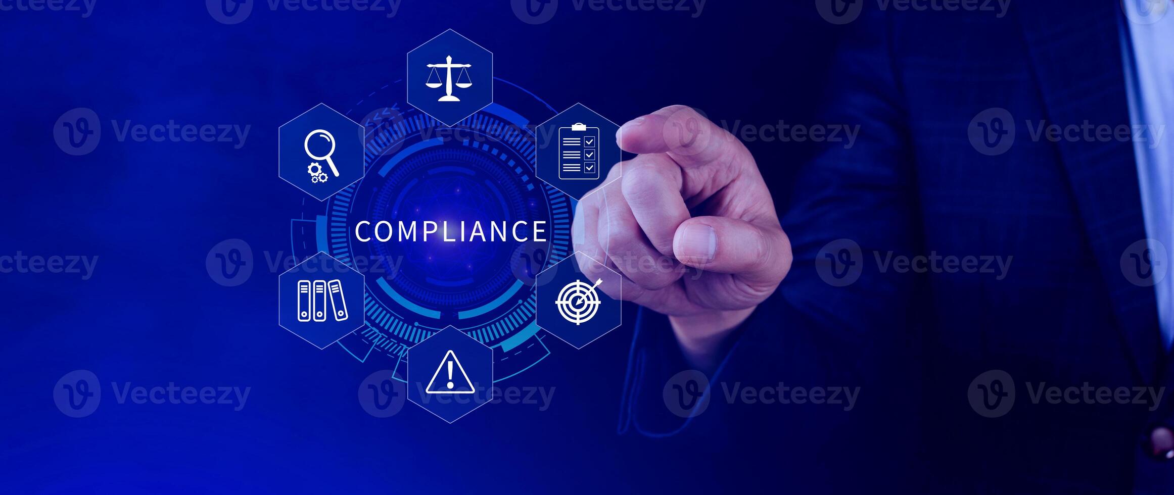 Compliance. Compliance concept with icons and text. Regulations, law, standards, requirements, Rule, audit diagram on virtual screen, Business internet technology photo
