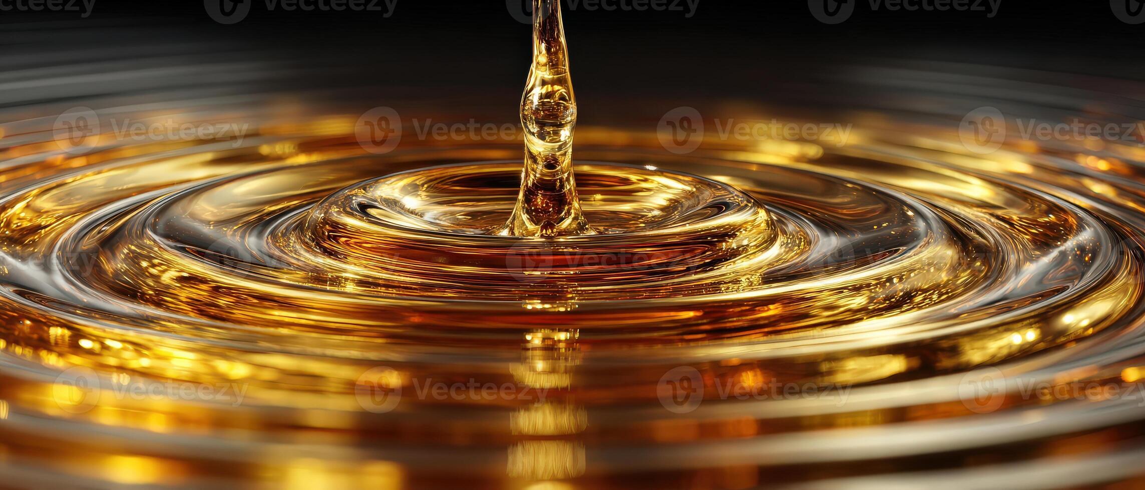 Golden liquid pouring with ripples, creating abstract patterns and textures Concept of luxury, beauty, and fluidity in a mesmerizing, shiny, and reflective surface photo
