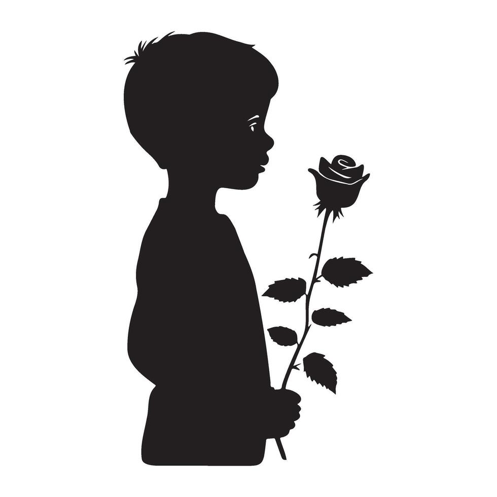 Kid with a rose flower silhouette illustration vector