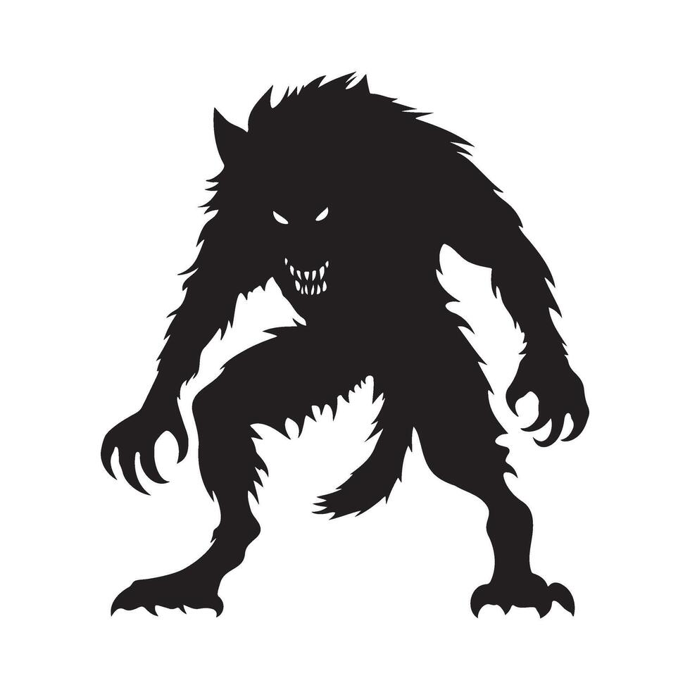 Werewolf standing pose silhouette illustration vector