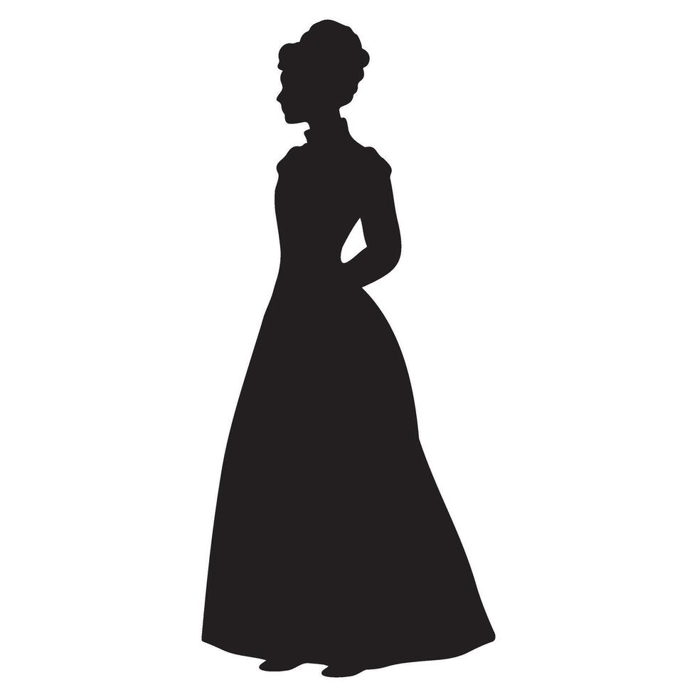 Victorian woman standing pose silhouette illustration vector