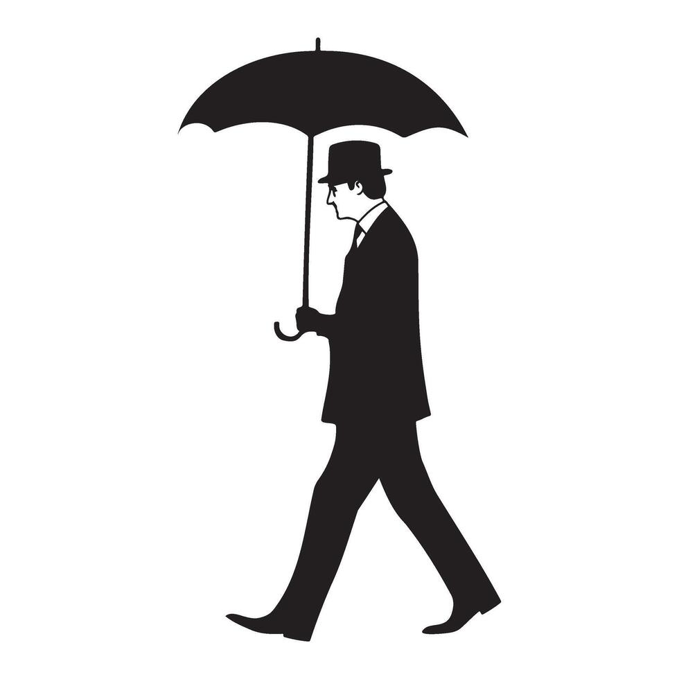 A man walking with an umbrella silhouette illustration vector
